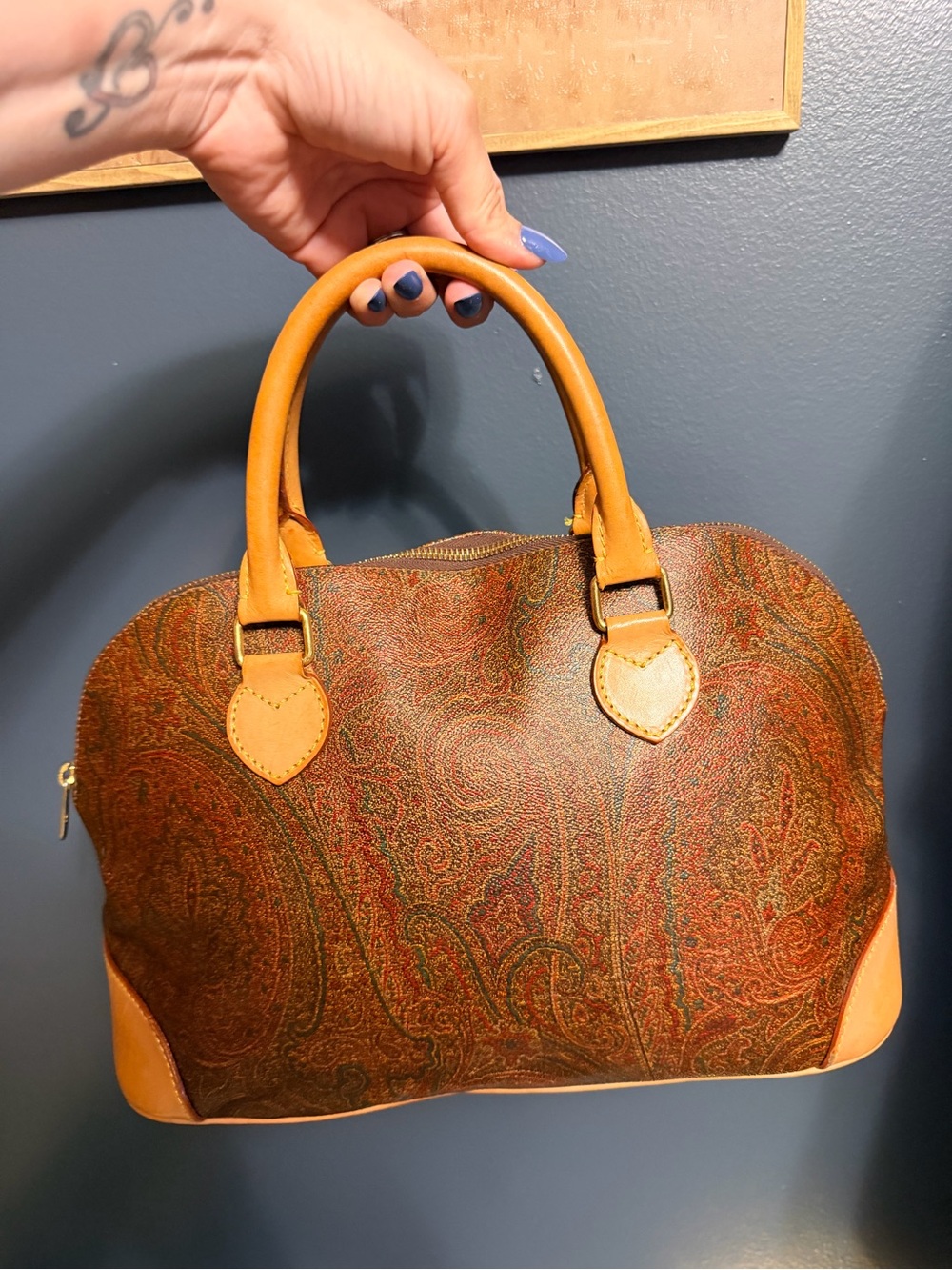Etro Paisley Satchel Handbag in Brown and Tan